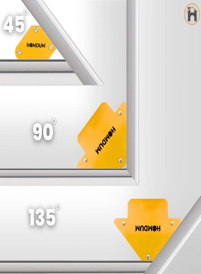 Homdum مجموعة مشابك لحام مغناطيسية متعددة الزوايا من هومدوم، مكونة من 6 قطع، تتضمن قطعتين مربعتين على شكل سهم مقاس 3 بوصات و4 قطع مربعة صغيرة على شكل سهم، تتميز بقوة مغناطيسية عالية لضمان محاذاة دقيقة في أعمال التصنيع. - Image 4